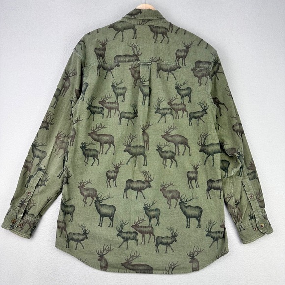 Woolrich Flannel Shirt Mens Large Green Elk AOP Long Sleeve Button Up Retro Work - Picture 5 of 10